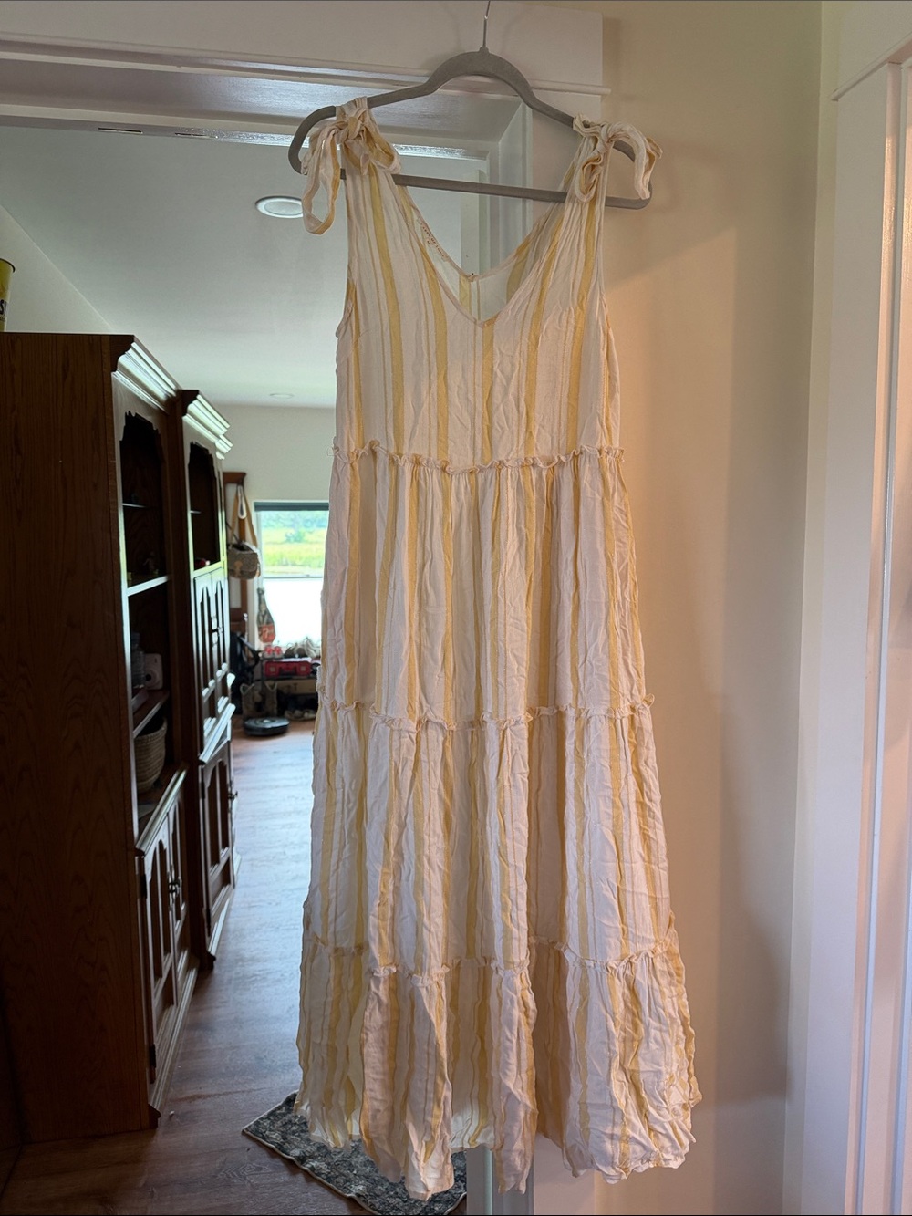 Yellow Stripe Tie-Shoulder Maxi Dress